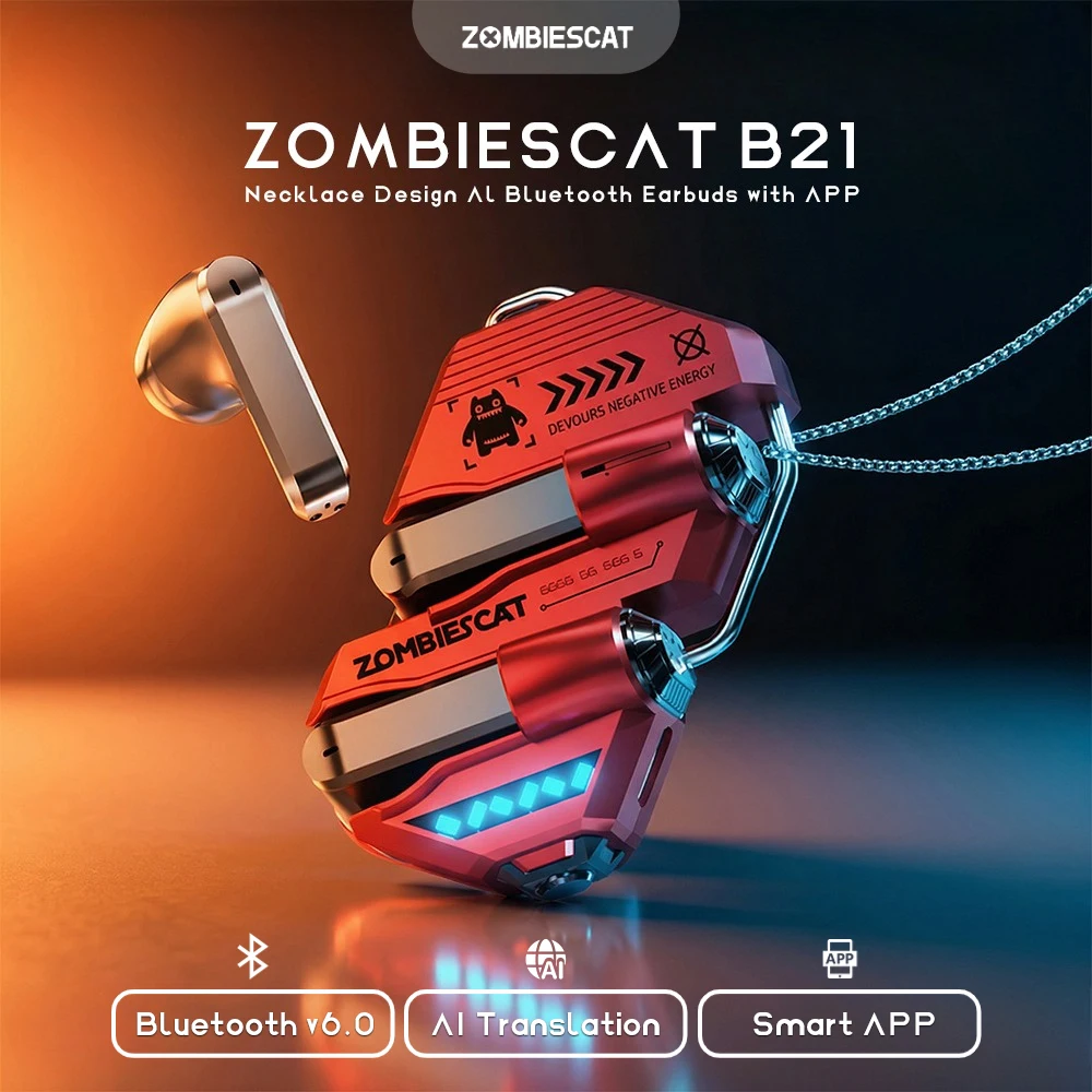 Zombies Cat B21 Alloy Bluetooth 6.0 Earbuds Real Time Ai Translation Headphone Semi In Ear TWS Wireless Earphones with Smart APP