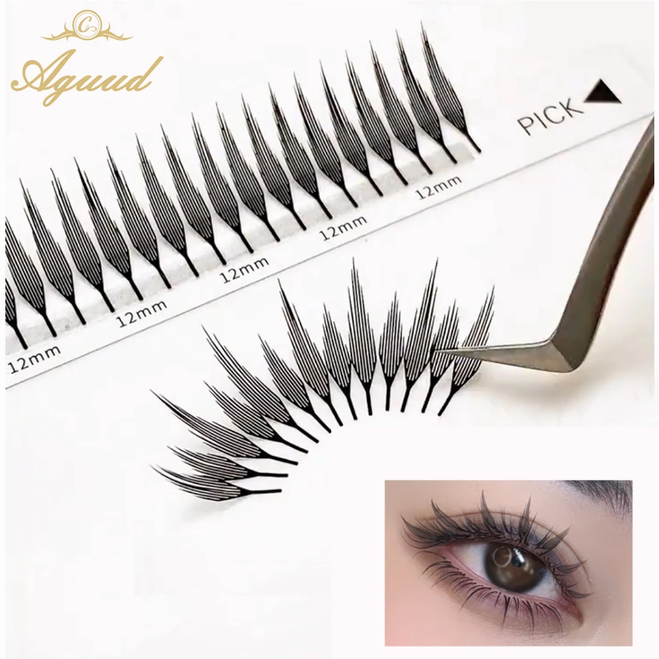 AGUUD Premade Fans Eyelashes Extension Tower Top Feather shape Faux Mink Soft Natural Pre Made Russian Volume Makeup Lashes