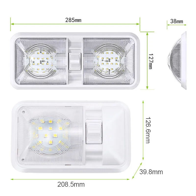 12 24V RV LED Dome Light Boat Camper Trailer Caravan Car Double Ceiling Light Adjustable Camper Trailer Caravan Accessorie 48LED