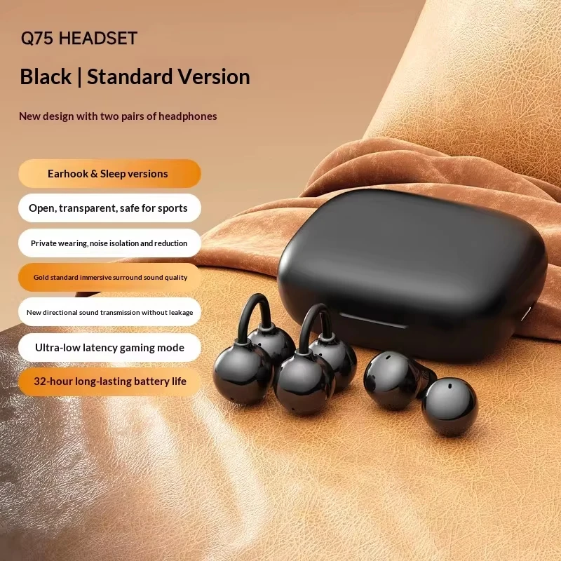 Q75 Dual Wireless Bluetooth Headset Mini Sleep Music Sport Invisible High Sound Quality Headphones Noise Reduction Earphones