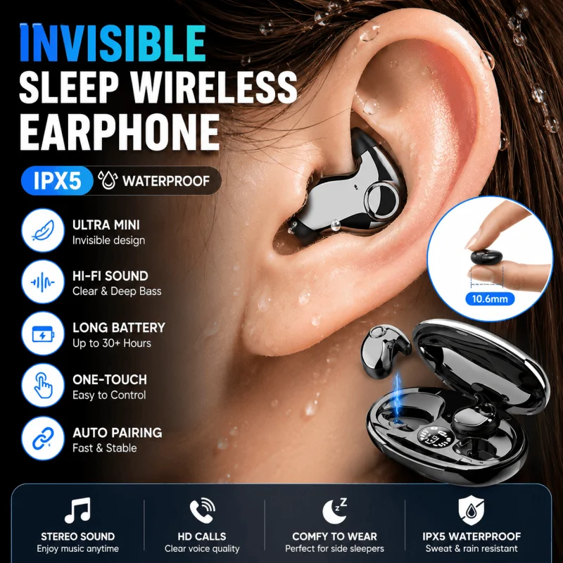 HiFi Stereo Sports Wireless Headsets Mini Bluetooth 5.3 Earphones ENC Noise Cancelling Earbuds Invisible Sleep Headphones