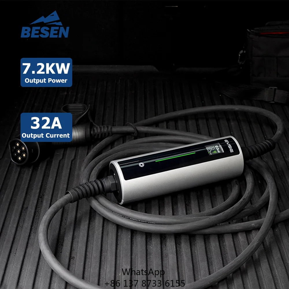7kw Portable EV Charger For Home Travel Single Phase With Adjustable 10A/16/24A/32A Current Type 1 Type 2 GBT Plug New Condition