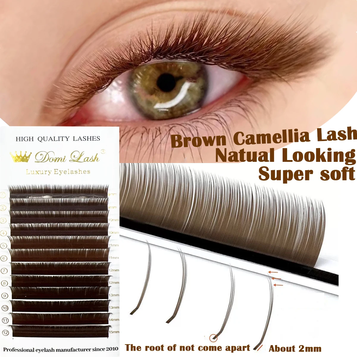 Domi Lash LB LC LD LJ Curl Camellia False Eyelashes Brown Classic Individual Eyelashes Russian Volume Lashes Easy Fan Mink Lash