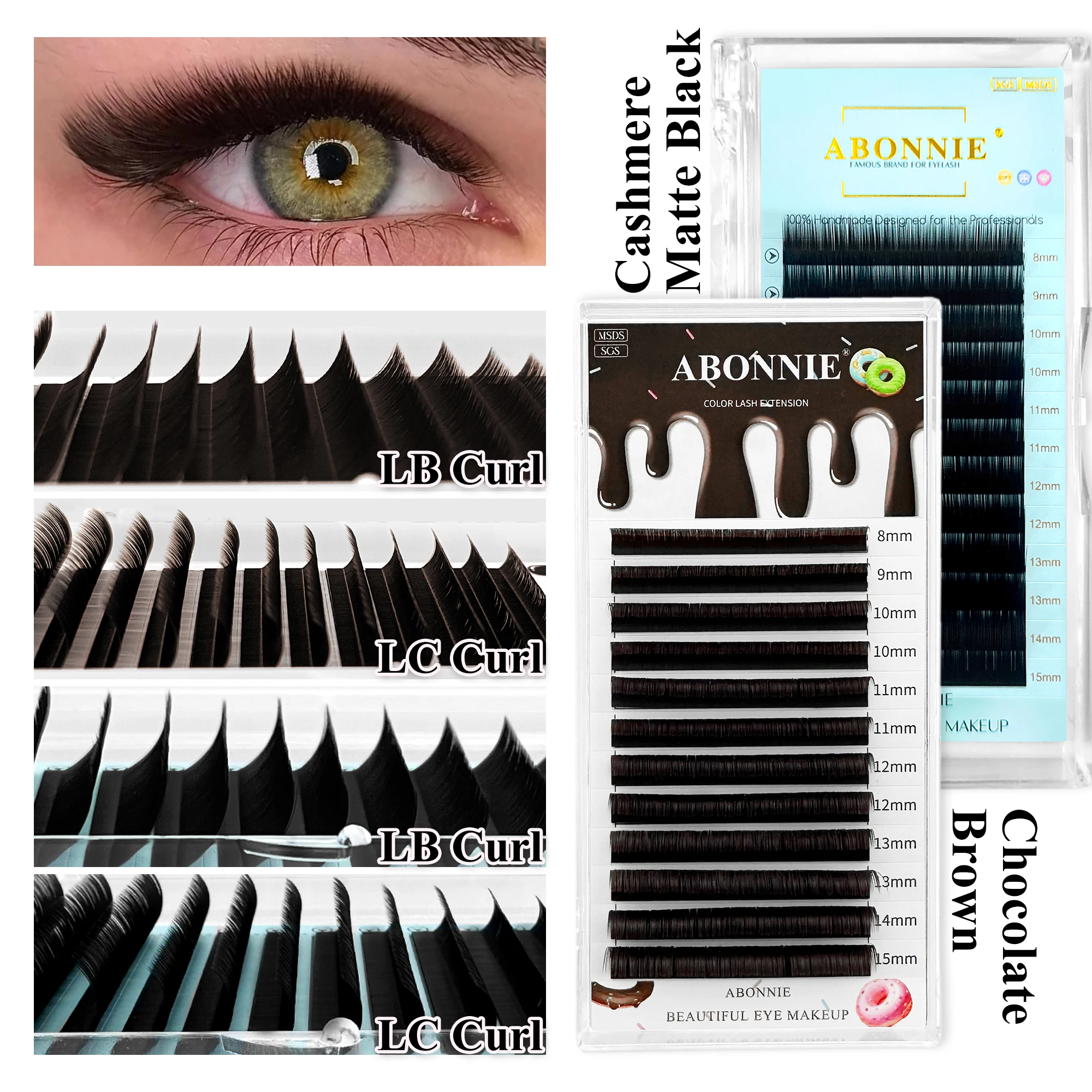 Abonnie LB LC Curl Brown False Eyelashes Faux Mink Soft Easy Fan Black Individual Lashes Light Classic Russian Volume Lashes