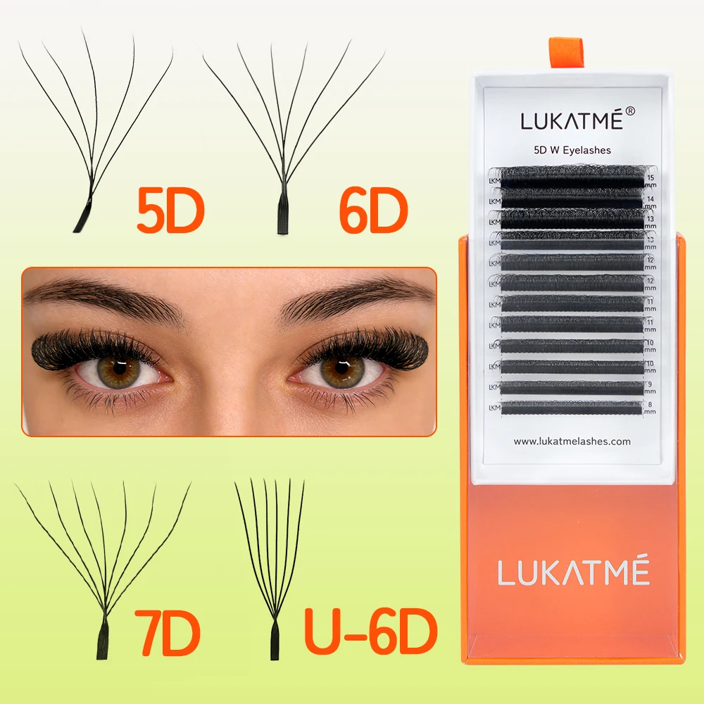 LUKATME 5D 6D 7D W Clover Eyelash Extension Premade Fans 6D U False Eyelash Mega Volume W Shape 5D 6D 7D Lashes 7-15mm U 6D Lash