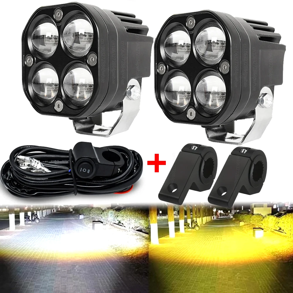 Lens Led Lights Motorcycle LED Headlight Auxiliary Spotlight Dual Color Projector Fog Lamps for Car Trucks SUV 200W Accessories