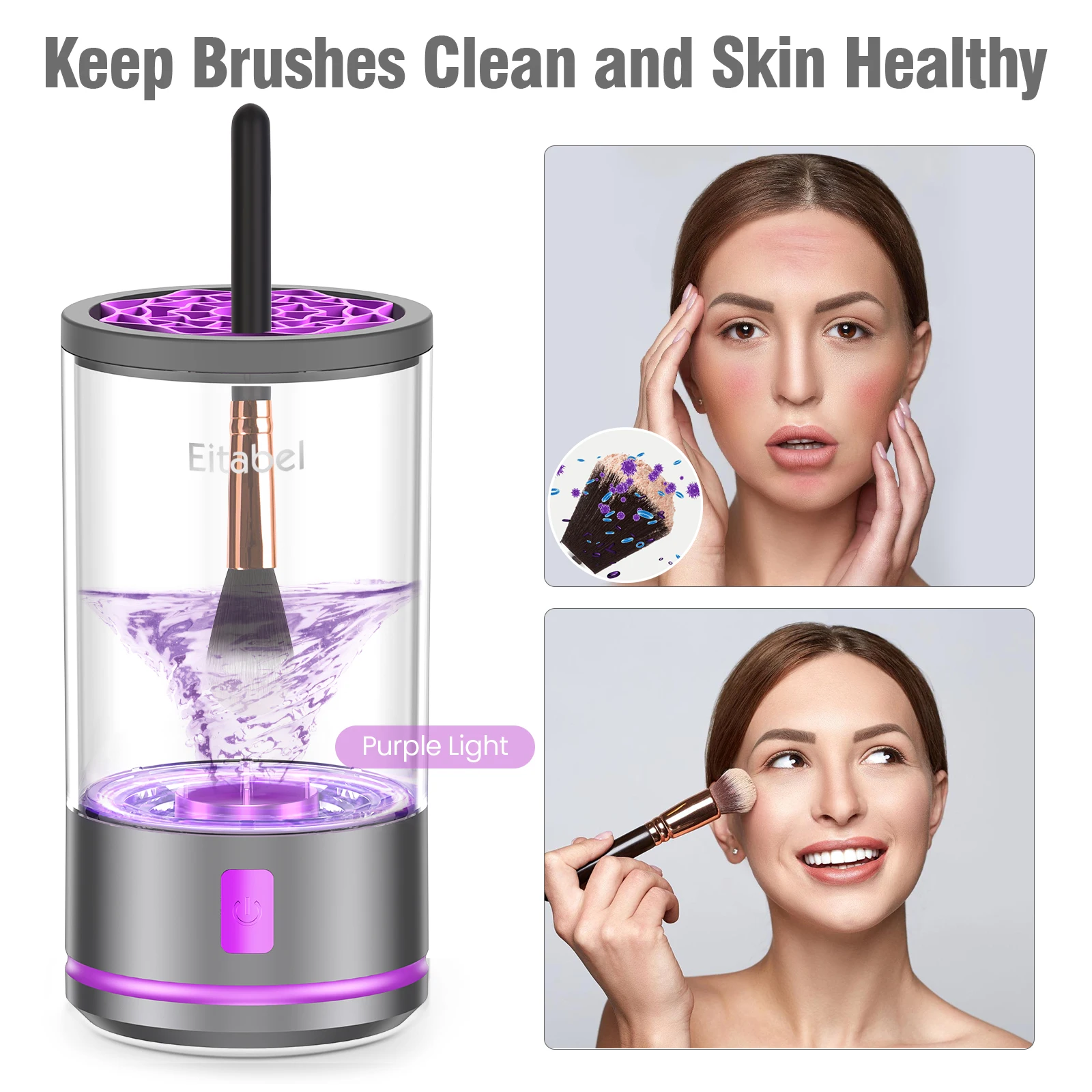Electric Makeup Brush Cleaner - 12000 RPM Makeup Brush Cleaning Machine, Waterproof Automatic Makeup Brush Cleaner with Mat