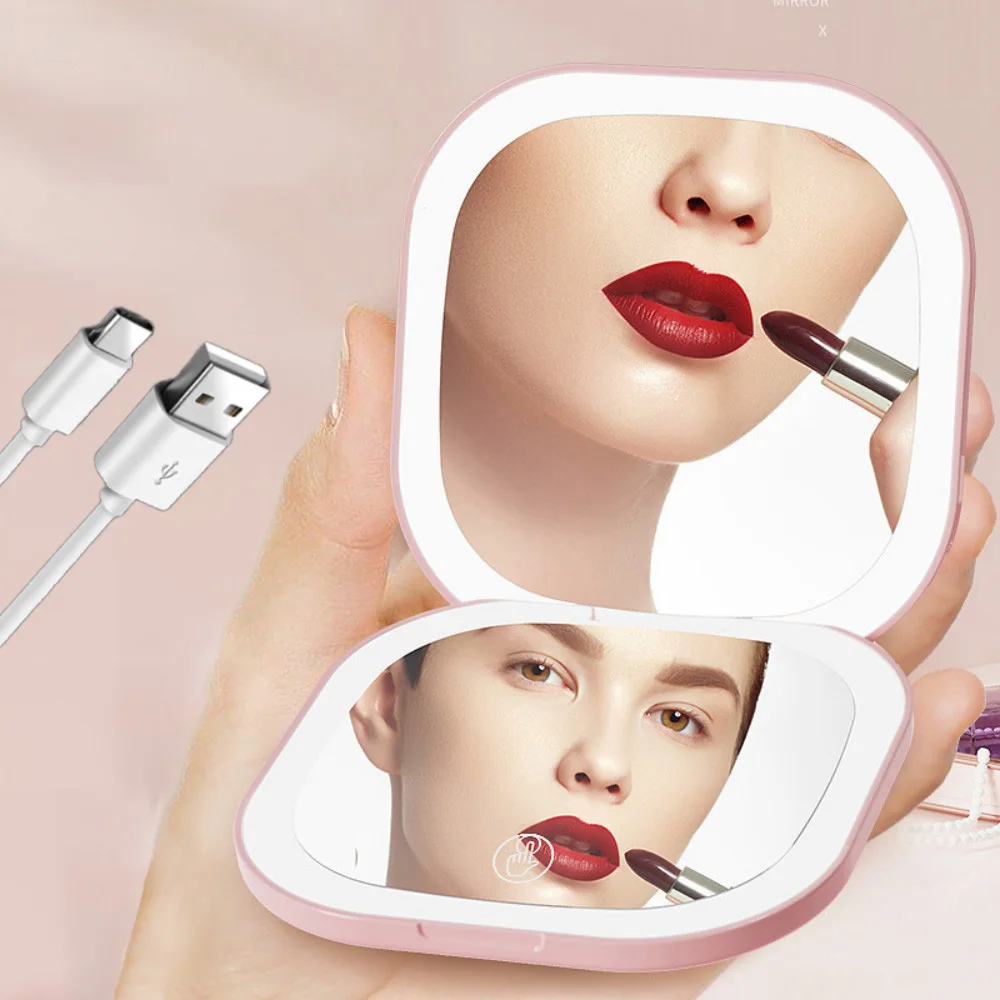 Mini LED Pocket Mirror Compact Lighted Makeup Mirror Portable Magnifying Foldable with Light Small Portable Cosmetic Mirror