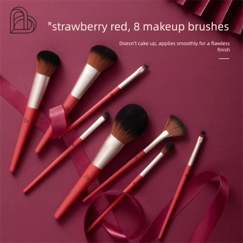 BLJ Red Makeup Brush Set: Eyeshadow, Foundation, Loose Powder, Blush, Highlight, Lip And Eyebrow Portable Brush Complete Set