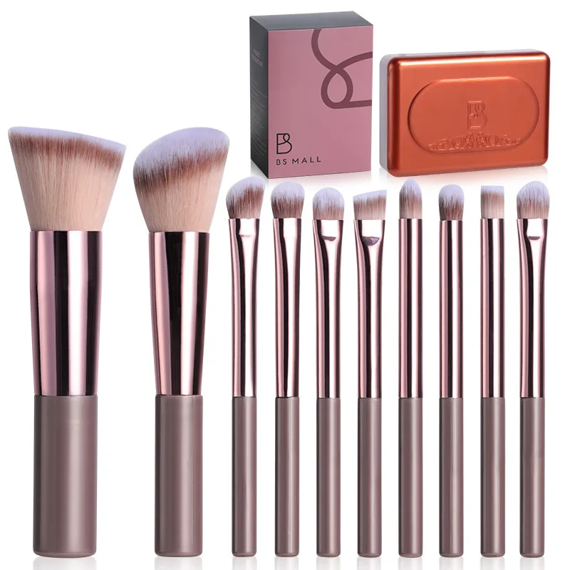 10Pcs Portable Travel Makeup Brush Set Mini Champagne Gold Handles Cosmetic Brushes for Eyeshadow Foundation Powder