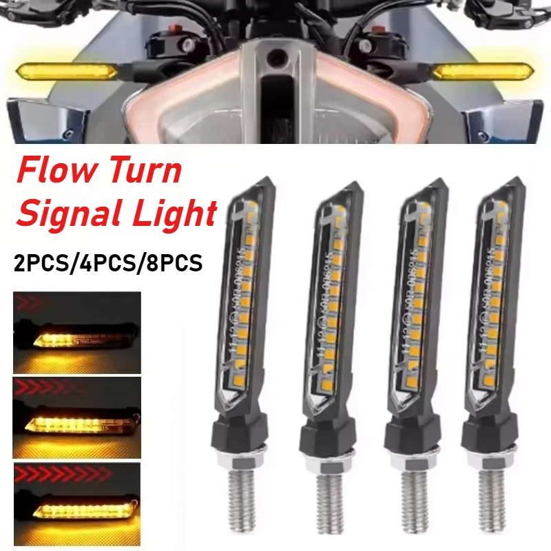 2/4/8PCS 8MM Motorcycle Blade Long Strip Turn Signal 12V Universal Flowing Turn Light Suitable for Leibang 063 Indicator Light