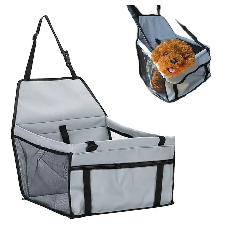 for Dual-Sided Washable Dog Car Booster Seat with Storage Pocket Foldable Pet Car Accessory with Safety Belt