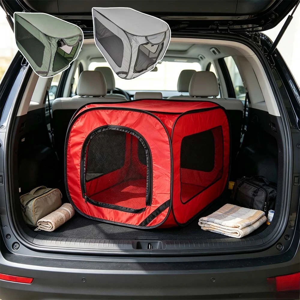 Car Travel Pet Cage for Dog Cat, Breathable Oxford Fabric Foldable Carrier,  Portable Collapsible Kennel for Vehicle차량용 애완동물 케이지