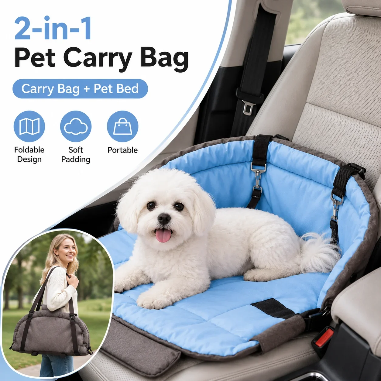 2 in 1 Breathable Pet Carrier Bag Cat Dog Outdoor Travel Bag Portable Foldable Hand Carry Case Soft Mesh Vehicle Accessories