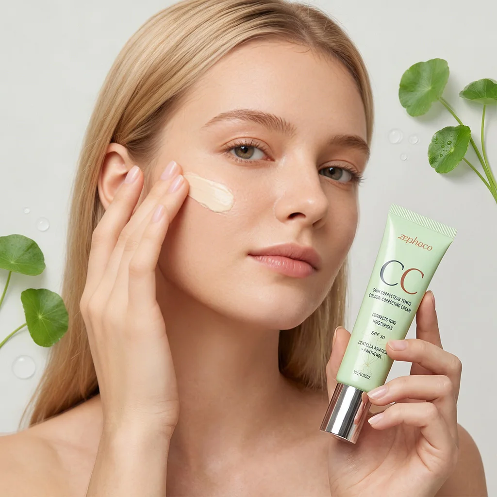 Zephoco CC Cream Foundation Colour Correct Even Tone Longwear Waterproof Concealer Light Sunscreen Spf30 Centella Hydrate Makeup