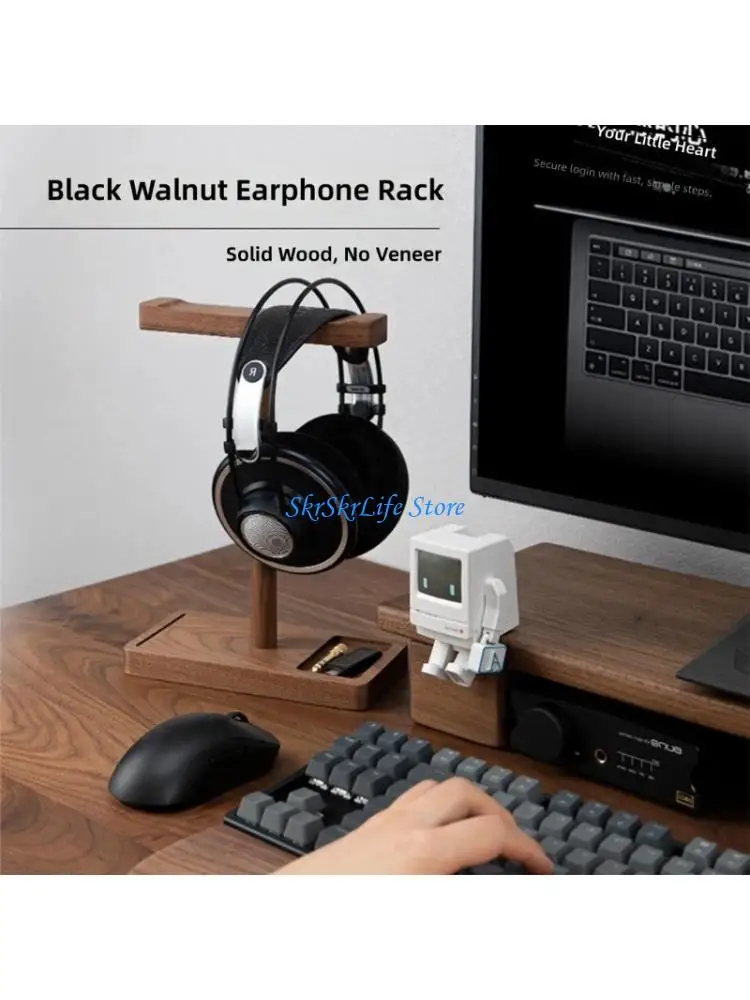 E65E Premium Wooden Earphone Holder with Retro Finish Headsets Hangers Perfect For Home Offices Or Studio Space Saving Design