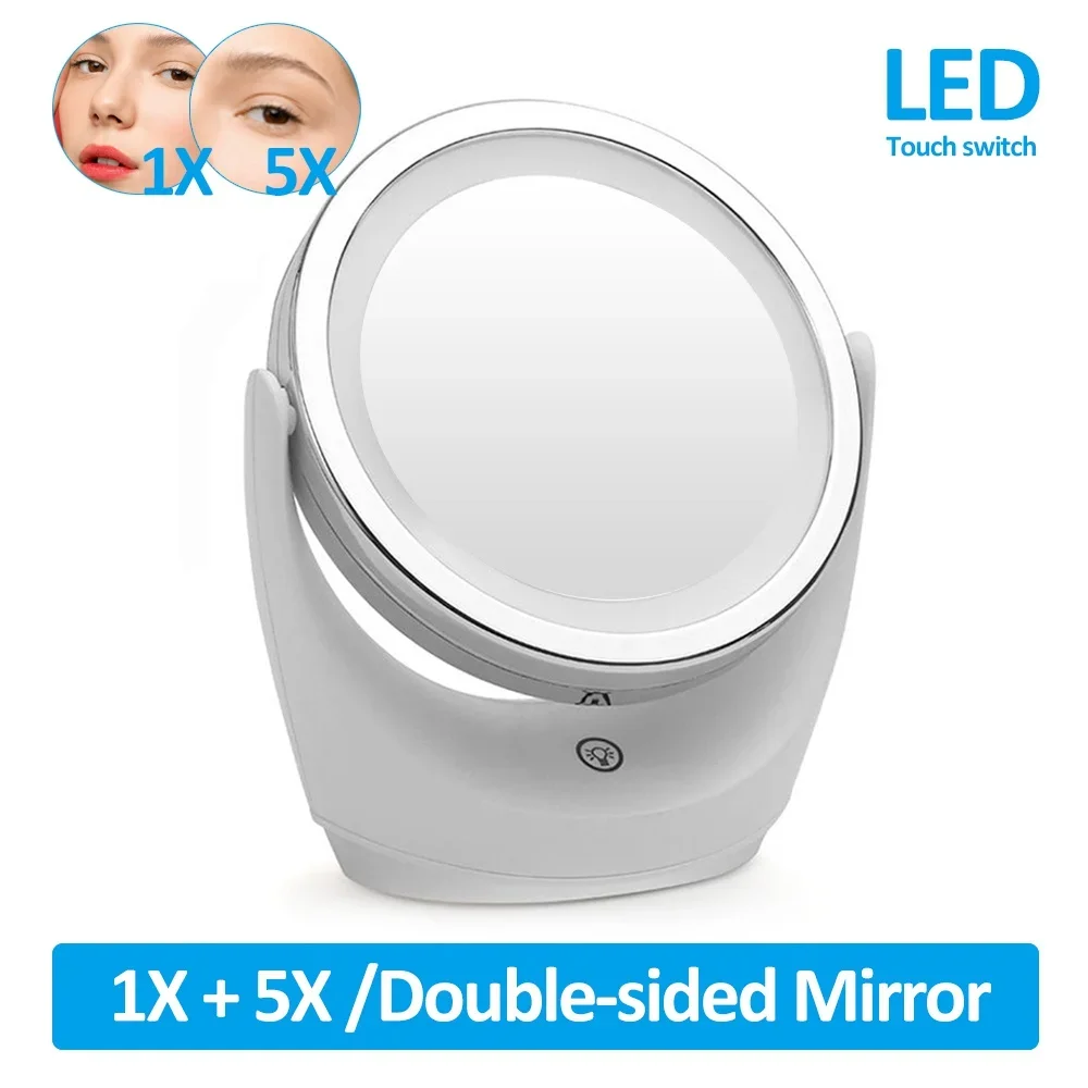 LED Makeup Mirror 1X 5X Magnification Rotating Portable Double Sided Cosmetic Mirrors with LED Light Lamp Dressing Vanity Mirror