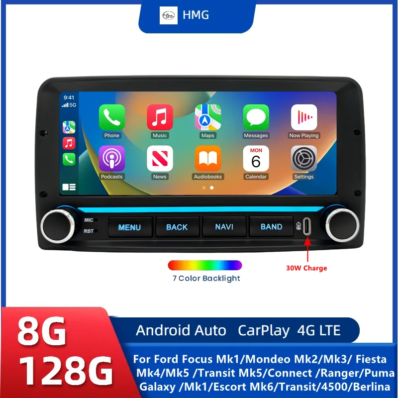 Car Radio Carplay For Ford Focus Mondeo Fiesta Transit Connect  Ranger Puma Mk1 Escort Mk6 Transit 4500 Berlina  Android Auto