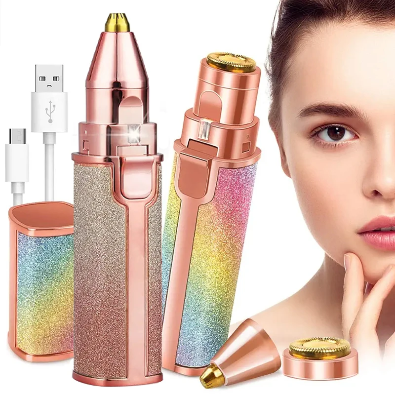 Portable 2 IN 1 Electric Epilator Eyebrow Trimmer Female Body Facial Lipstick Shape Hair Removal Women Painless Razor Shaver