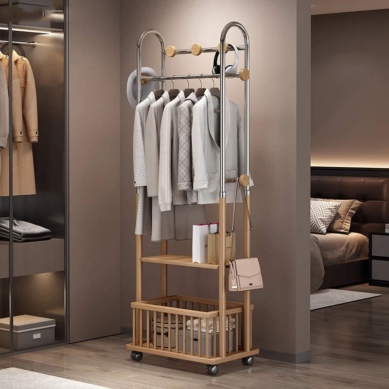 Wooden Floor Modern Coat Racks Evening Dress Adjustable Garment Coat Racks Minimalist Corner Shelf Perchero Salon Furniture