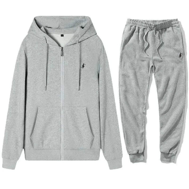 Autumn Winter New Men Sports Suit Stylish Outdoor Zip Fleece Casual Hoodie Pants Two-Piece Set Tracksuit Jogging Streetwear Outf