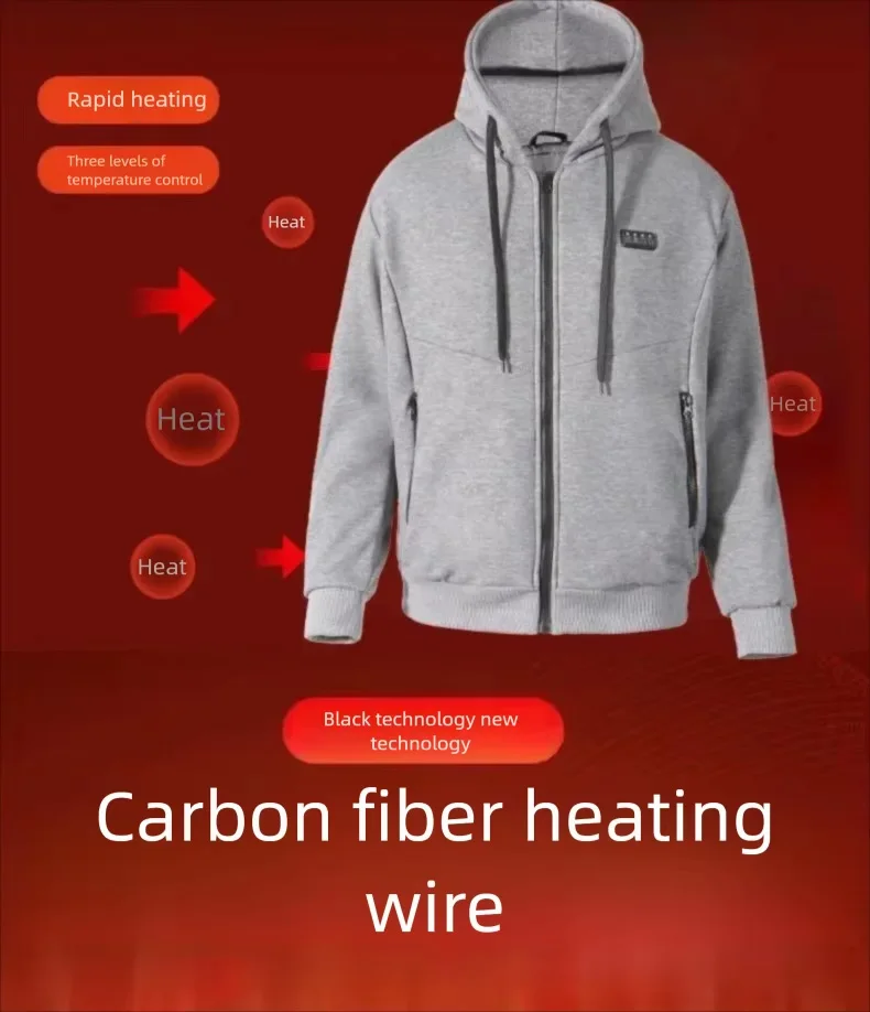 23 Areas Intelligent USB Heating Hoodie for Men Women Electric Smart Heating Fleece Liner Heated Sweatshirt Outdoor Sportswear