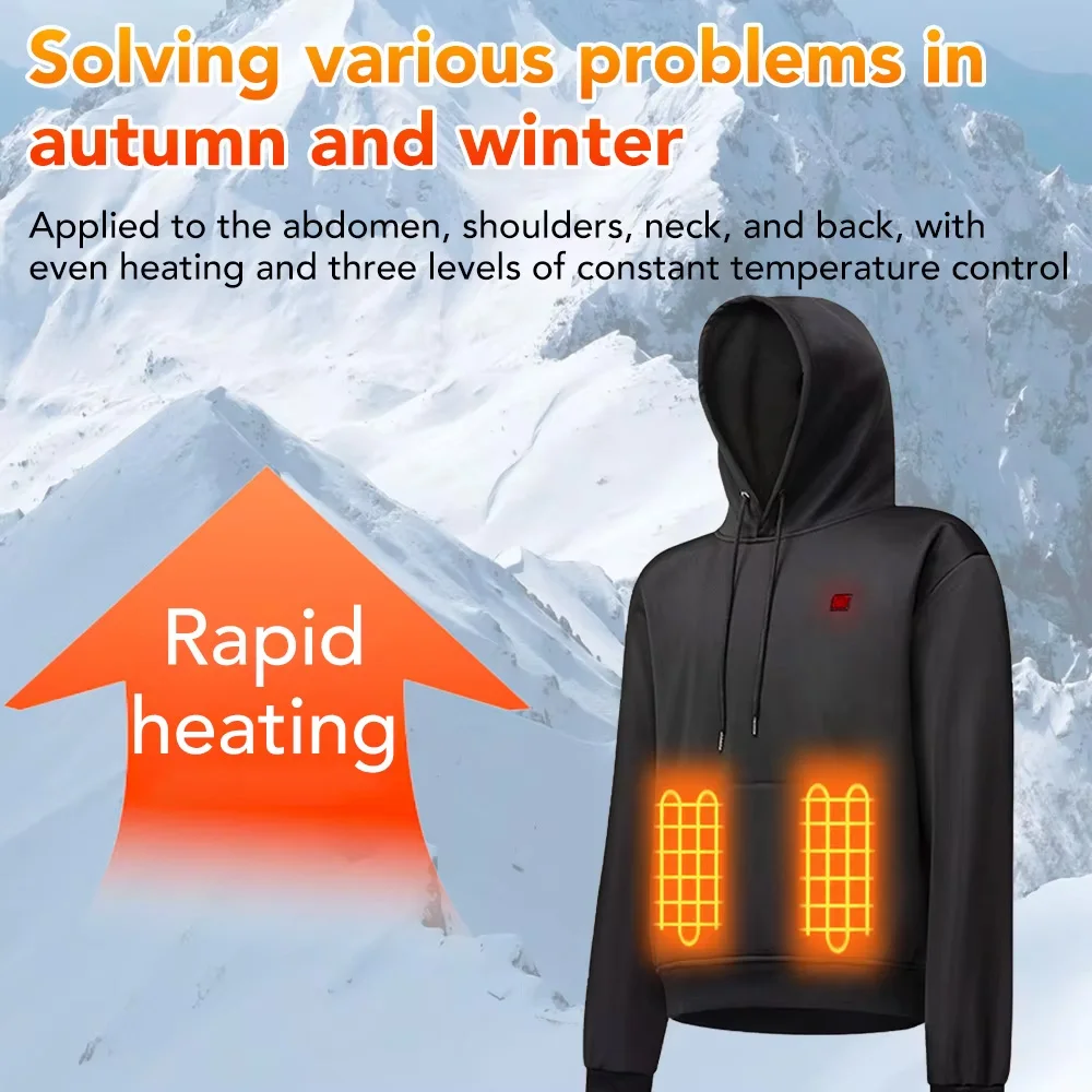 New Winter Hooded Heated Sweatshirt 5 Areas Charging Heating Hoodie Smart Heating Clothes Couples Casual Heat Jacket Sportswear