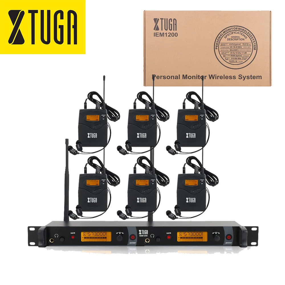 XTUGA IEM1200  High Quality Wireless Stage in Ear Monitor Set With 6 Bodypack Portable In-Ear Wireless Monitor System UHF