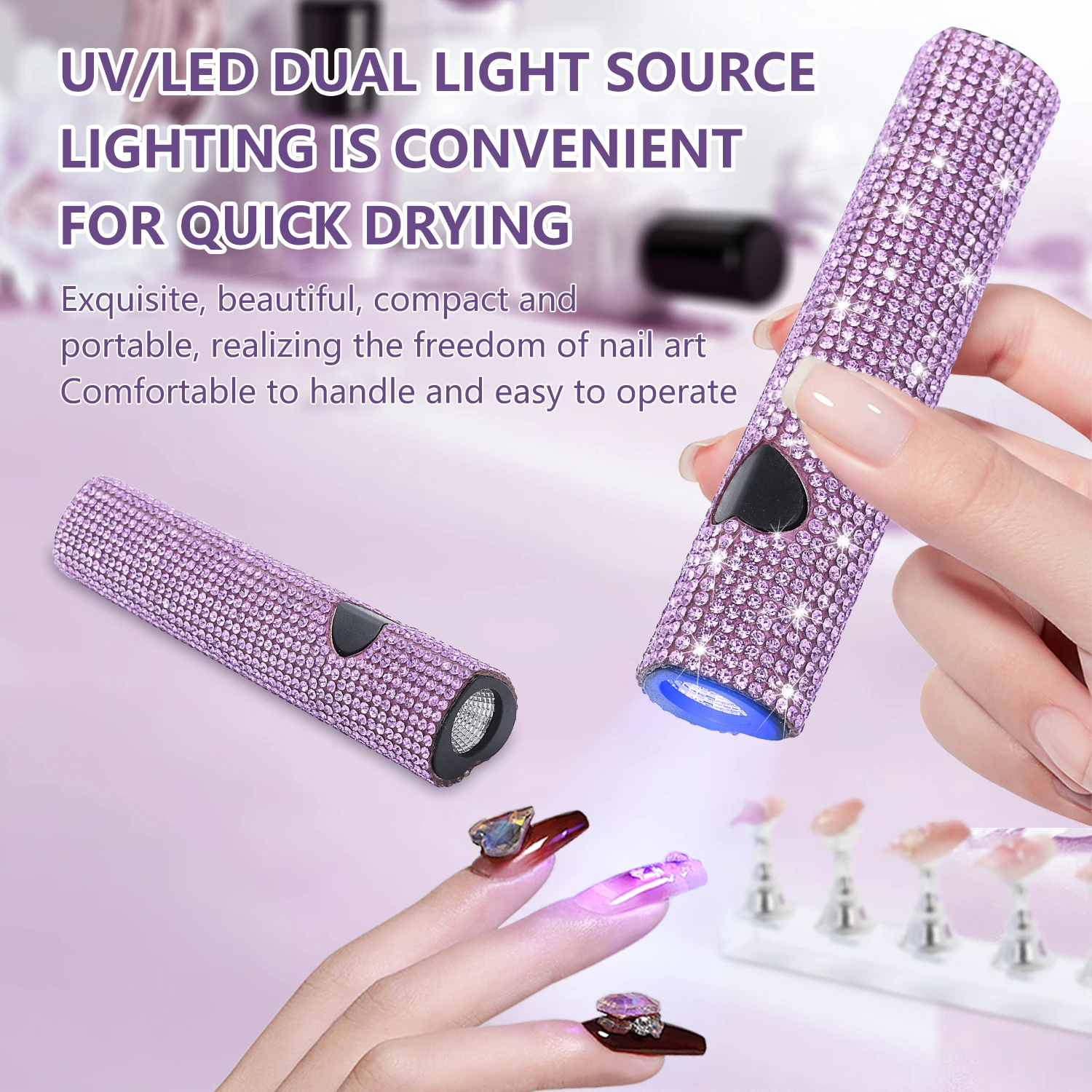 A hand-held  dryer with drill, portable gel nail dryer with USB cable, rechargeable special nail lamp and professional