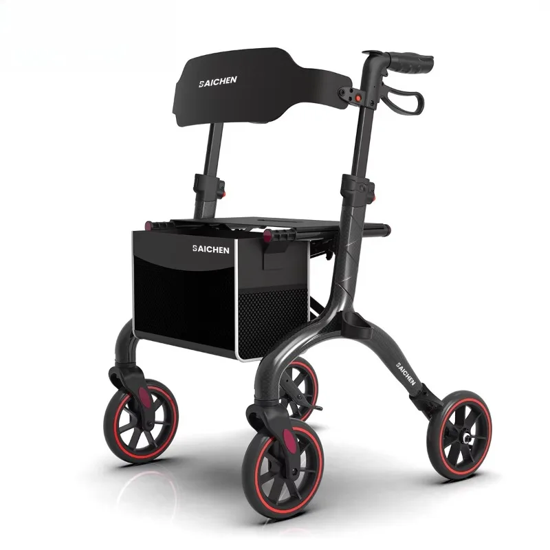 Baichen Full Carbon Fiber 5.7KG ultra Light Foldable Seniors Rehabilitation Patient Stand up Walking Aid Rollator With Seat