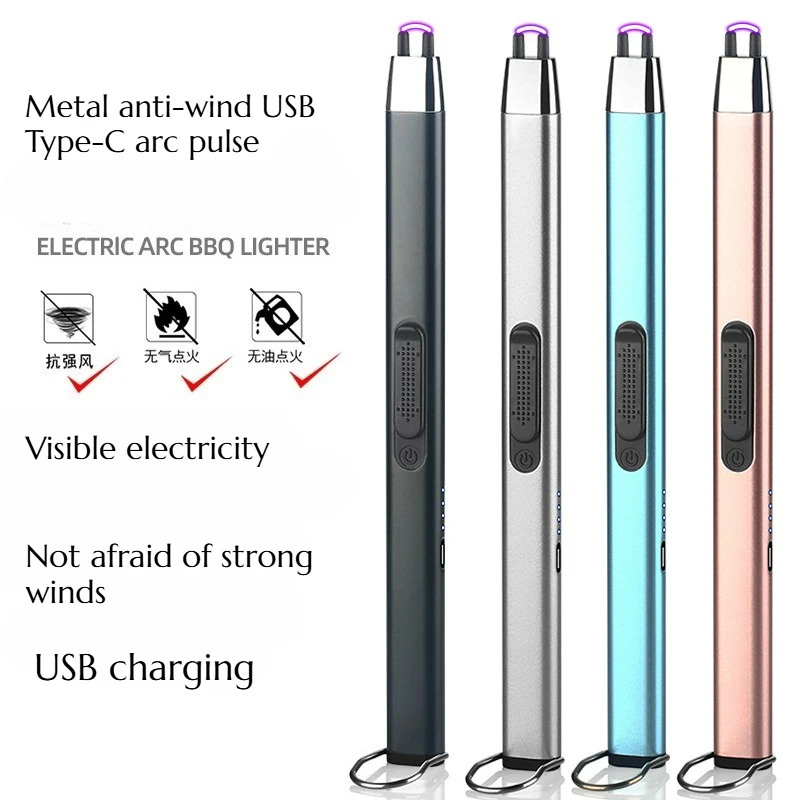Metal Anti-wind USB Type-C Arc Pulse Charging Igniter for Portable Home Kitchen Outdoor Use Lighters Cigarette Accessories