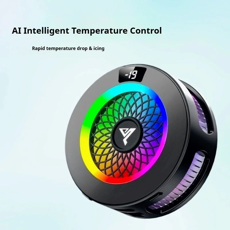 Smartphone radiator, magnetic clip-on dual-mode semiconductor cooling fan RGB temperature display, for gaming