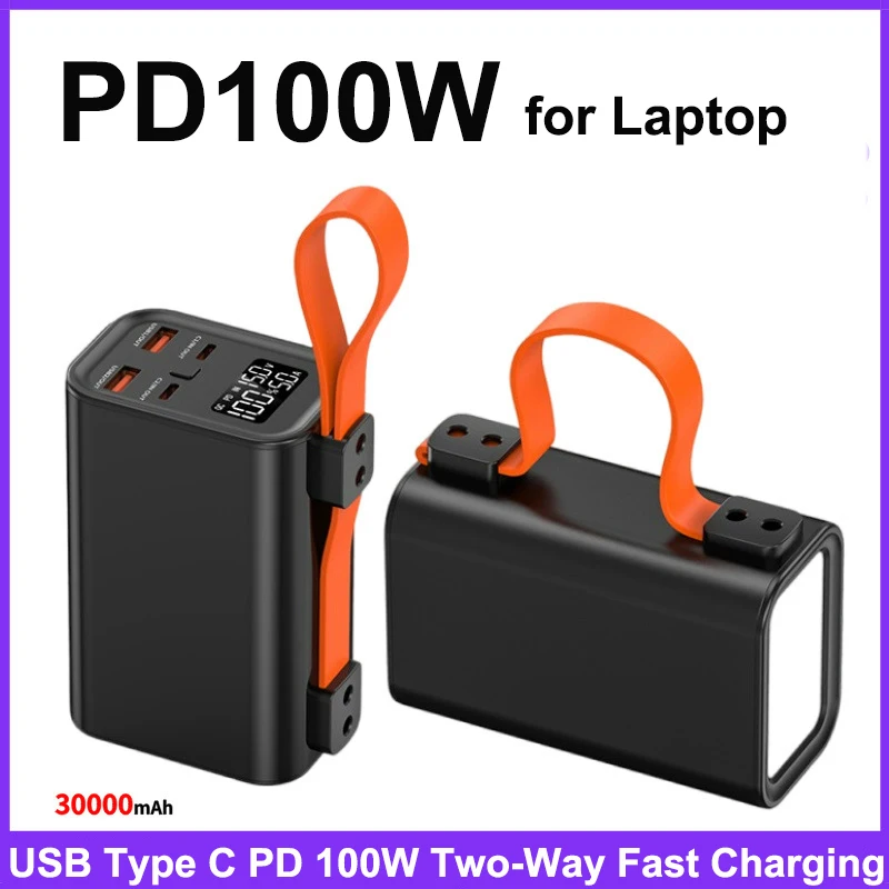 Power Bank 30000mAh Type C PD 100W Two-Way Fast Charging Powerbank for iPhone 16 Xiaomi Huawei Samsung Laptop Notebook Powerbank