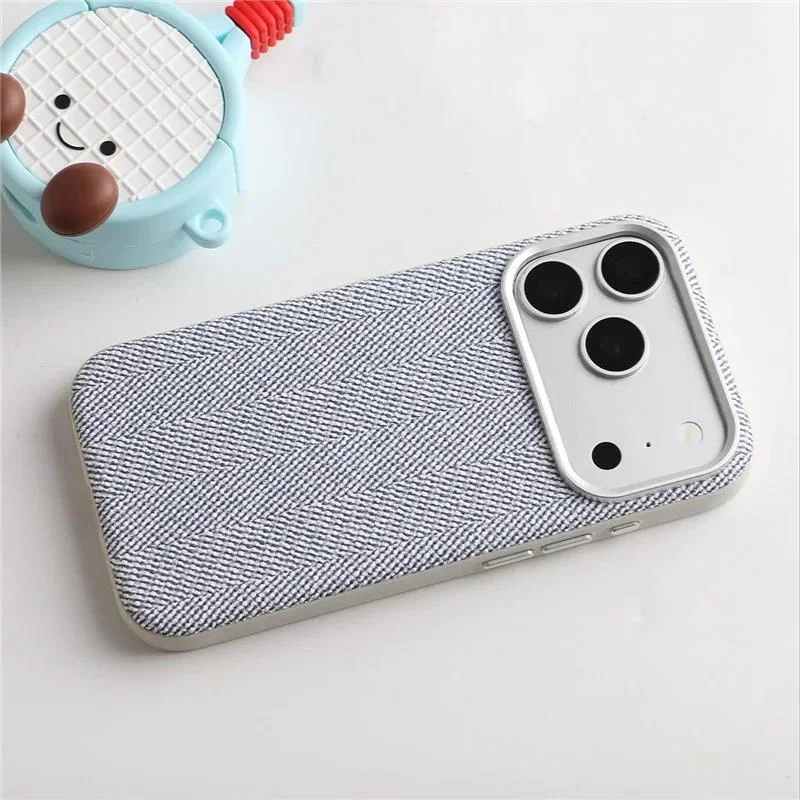 For Magsafe Business Woven Fabric Texture Phone Case For iPhone 17 Pro Max 15 16 Alloy Lens Wireless Charge Accessories Cover