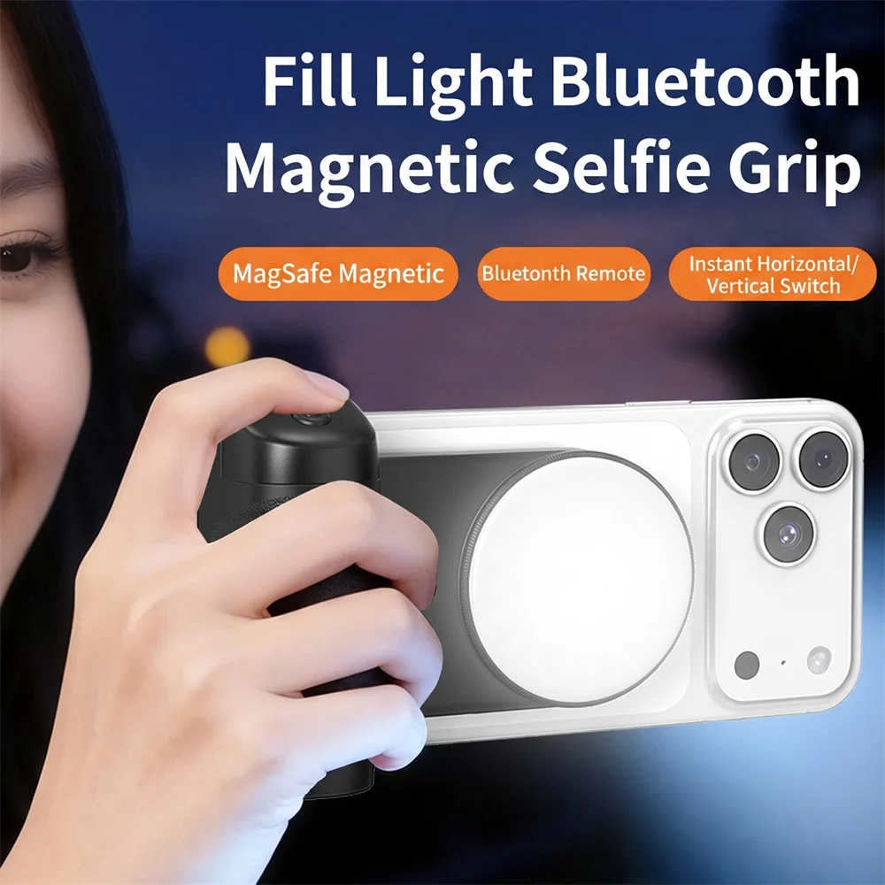 VRIG Magnetic Phone Holder with 1/4 Fill Light Bluetooth Remote Shutter Selfie Camera Grip for iPhone 17-12 Android Phone Vlog