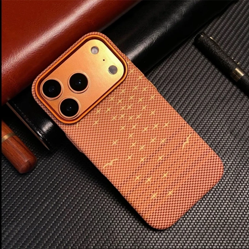 For MagSafe Luxury Carbon Fiber Texture Case for iPhone 17 16 15 Pro Max Alloy Lens Magnetic Wireless Charging Shockproof Cover