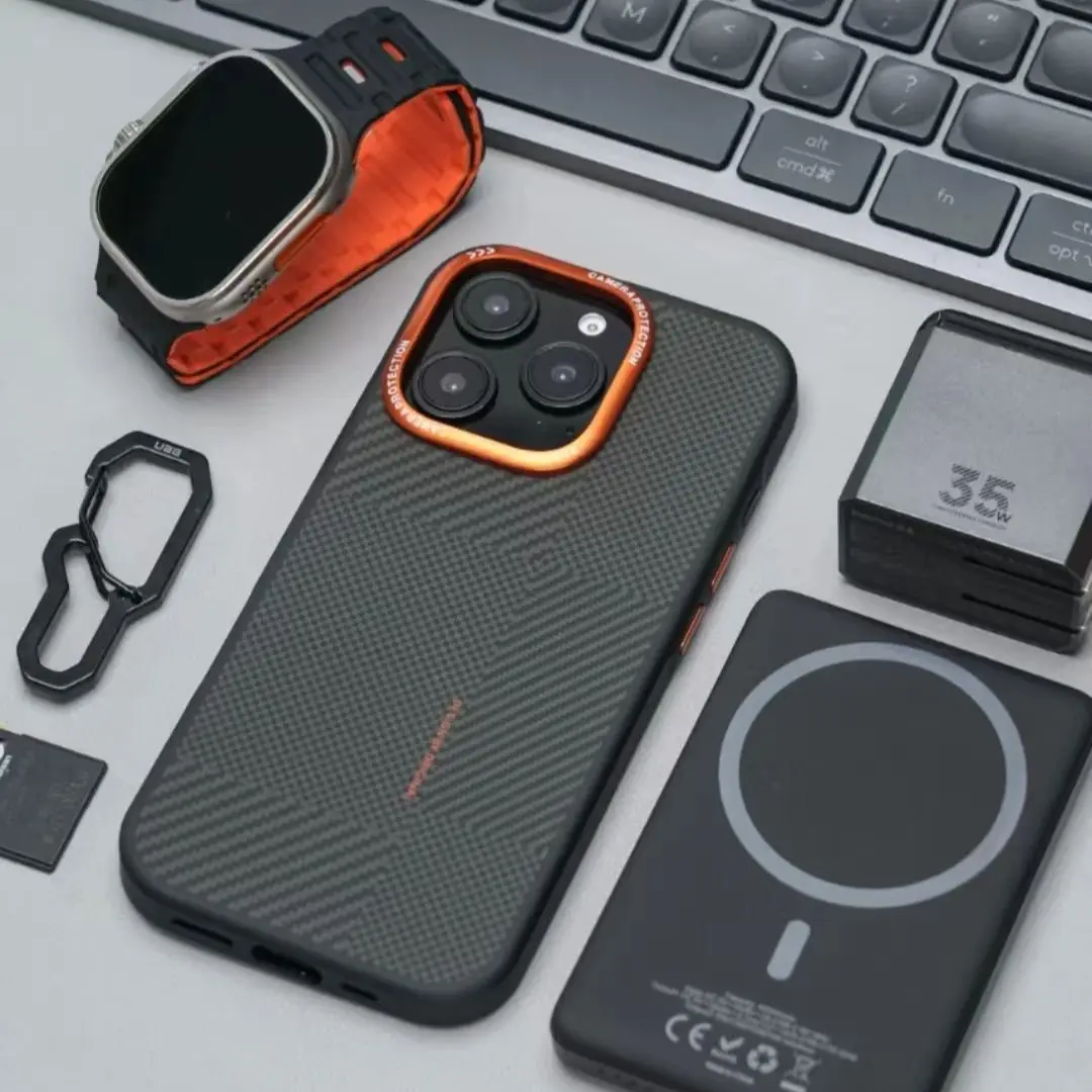 Carbon Fiber Texture Magnetic Case For iPhone 16 15 14 17 Pro Max 17Air Wireless Charging Alloy Lens Shockproof MagSafe Cover