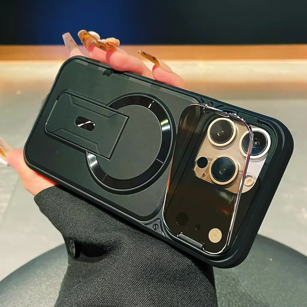 Luxury Magnetic Case with Hidden Dual Stand For Magsafe For iPhone 16 15 14 13 12 11 17 Pro Max Plus Shockproof Lens Guard