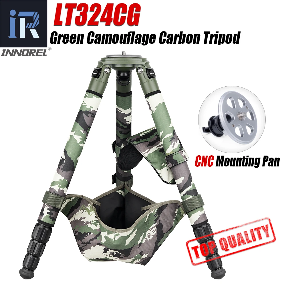 INNOREL LT324CG Camouflage Carbon Fiber Tripod Professional Birdwatching Heavy Duty Tripod Stand for Canon Nikon DSLR Camera