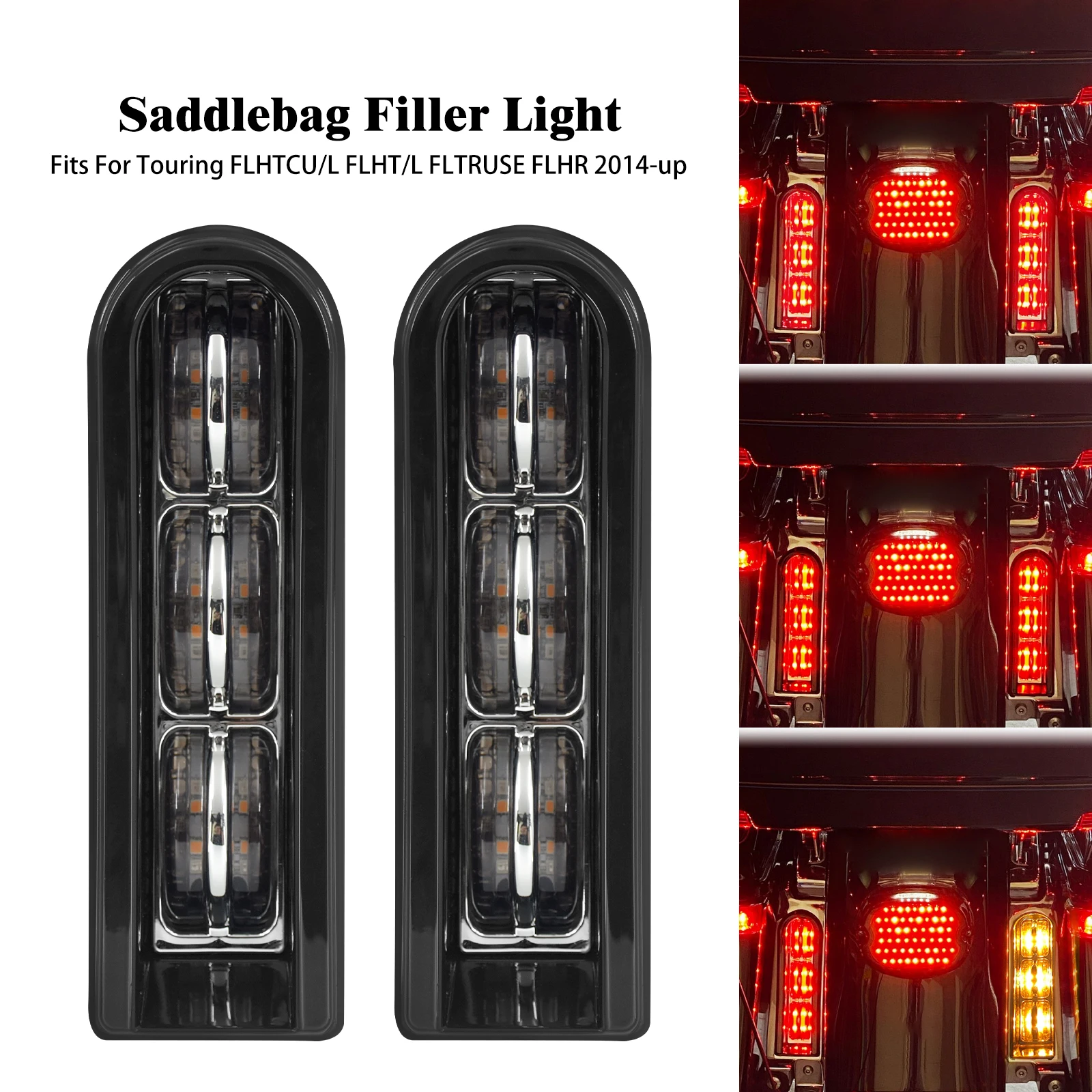 Motorcycle Accent Saddlebag Filler Inserts Support LED Brake Running Lights For Harley Touring Electra Street Road Glide 2014-Up