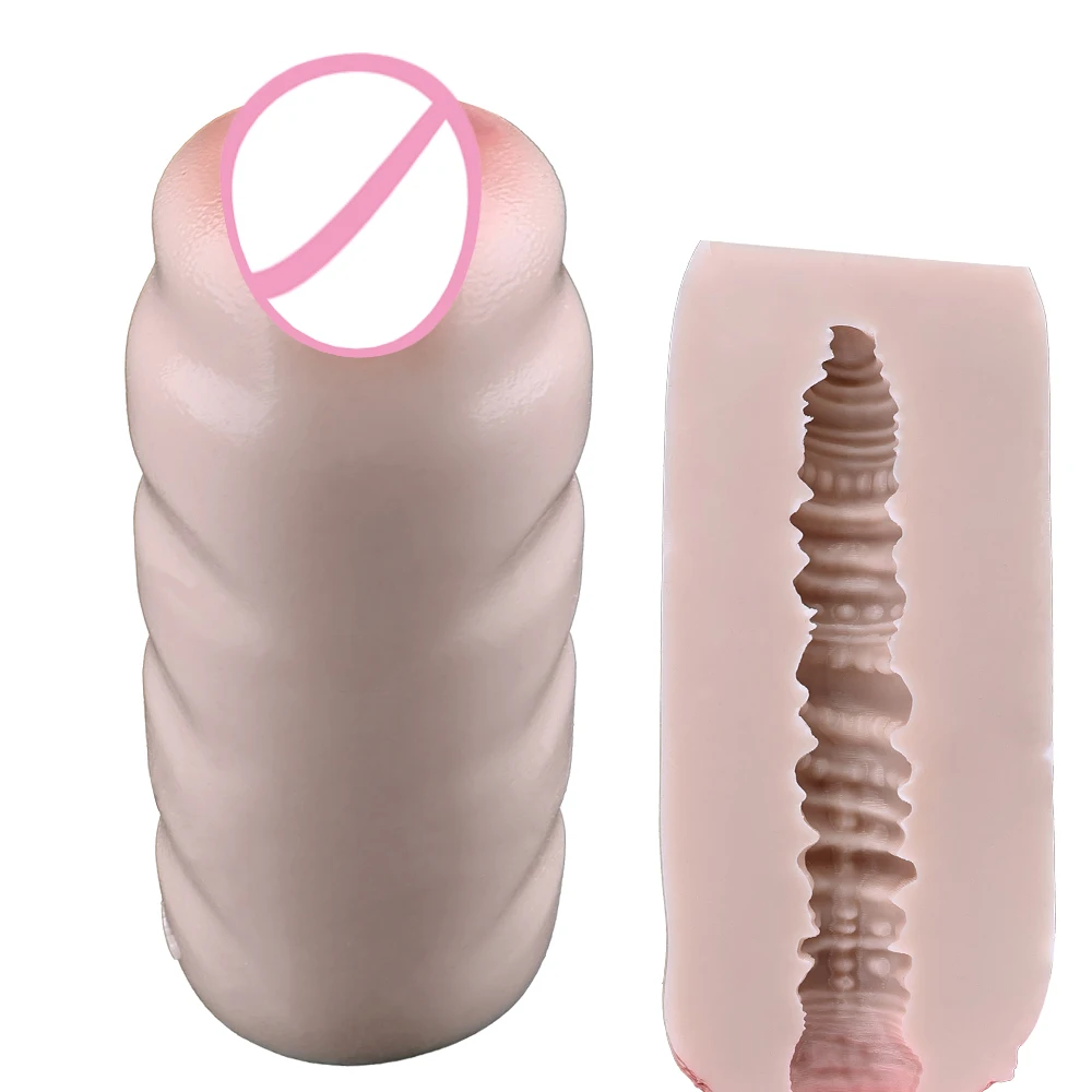 GEEBA Soft Silicone Skin Tone One-Piece Design Male Masturabtor Cylindrical Masturbation Sleeve Pocket Pussy Adult Men Sex Toys