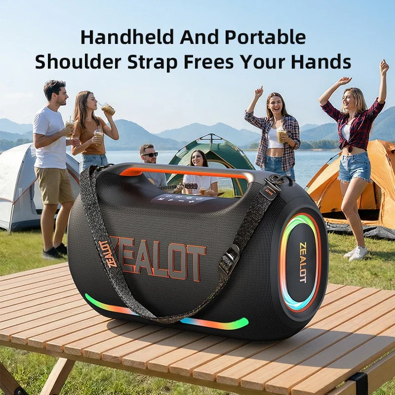 ZEALOT-ZE41 250W Bluetooth Party Speaker IPX6 Waterproof Outdoor Portable Speaker 12H Playtime With LED, Microphone, Powerbank