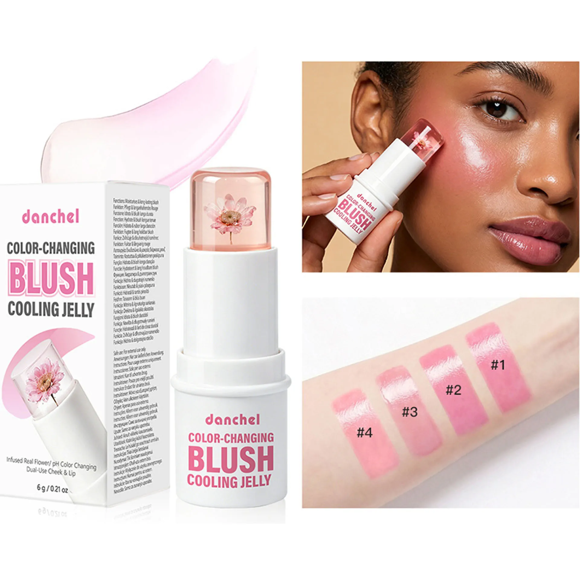 Danchel flower warm blush lip cheek dual-purpose jelly blush stick naturally enhances complexion warm makeup
