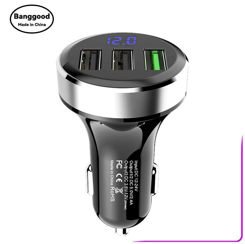 AP03 3 in 1 USB Car Charger Adapter Super Fast Charge with Voltage Monitor for iPhone Samsung iPad Huawei Oneplus OPPO VIVO