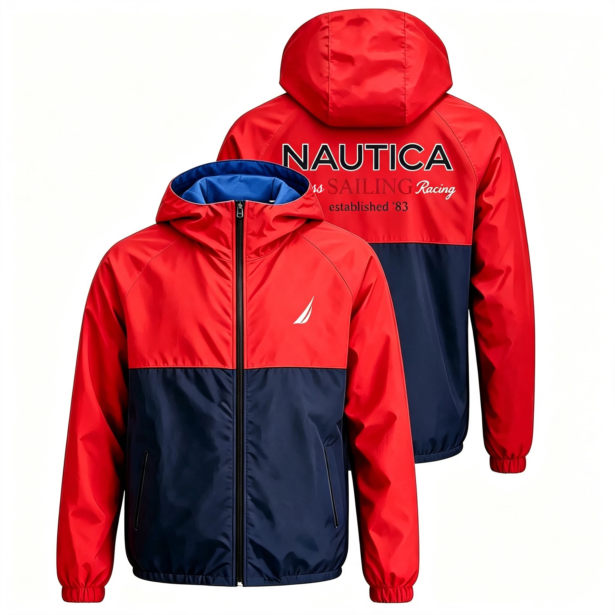 NAUTICA Hooded Windbreaker Jacket, Zip-up Sailboat Logo Jacket, Sun Protection Jacket, Outdoor Sports Travel Fashion Coat