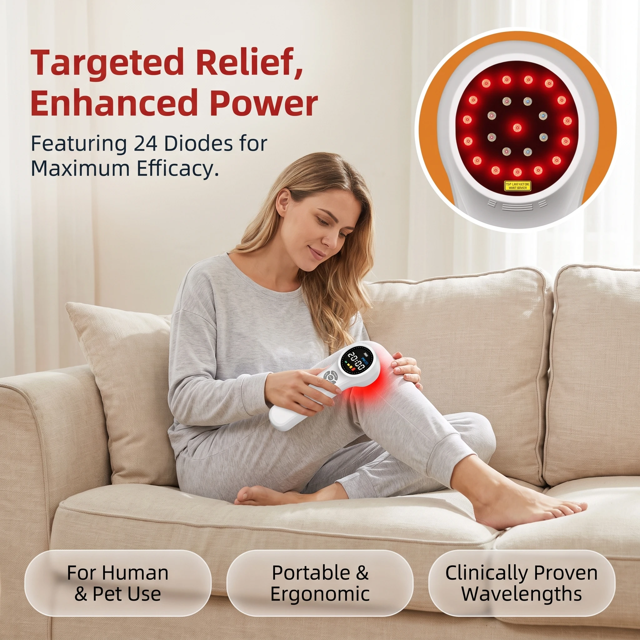 Toponechoice Cold Laser Therapy Machine 24 Diodes 660nm 810nm 980nm Red Infrared Light for Human Pets Home Use Pain Relief