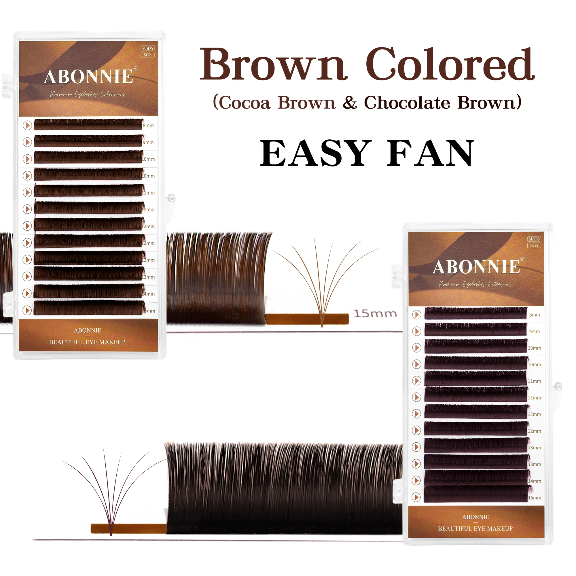 ABONNIE Cashmere Cocoa Chocolate Brown Fans Lashes Eyelashes Handmade Easy Fans Volume Lashes ExtensionsEasy Fans Extensions