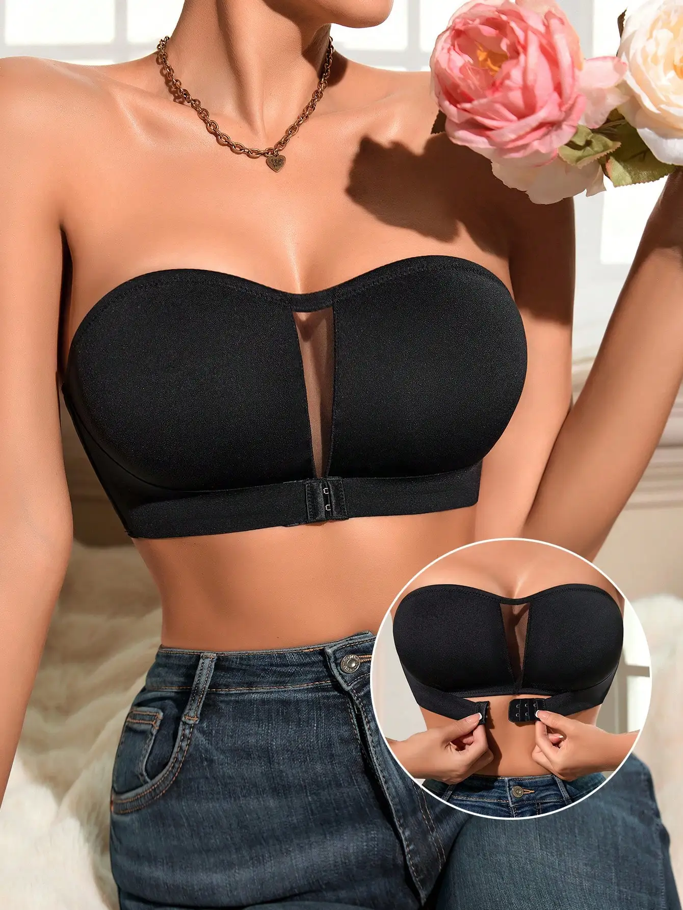 2026 Hot Sale YMQJ Soft Woman Brasseries Wire Free Seamless Front Closure Bra For Women Strapless Bra