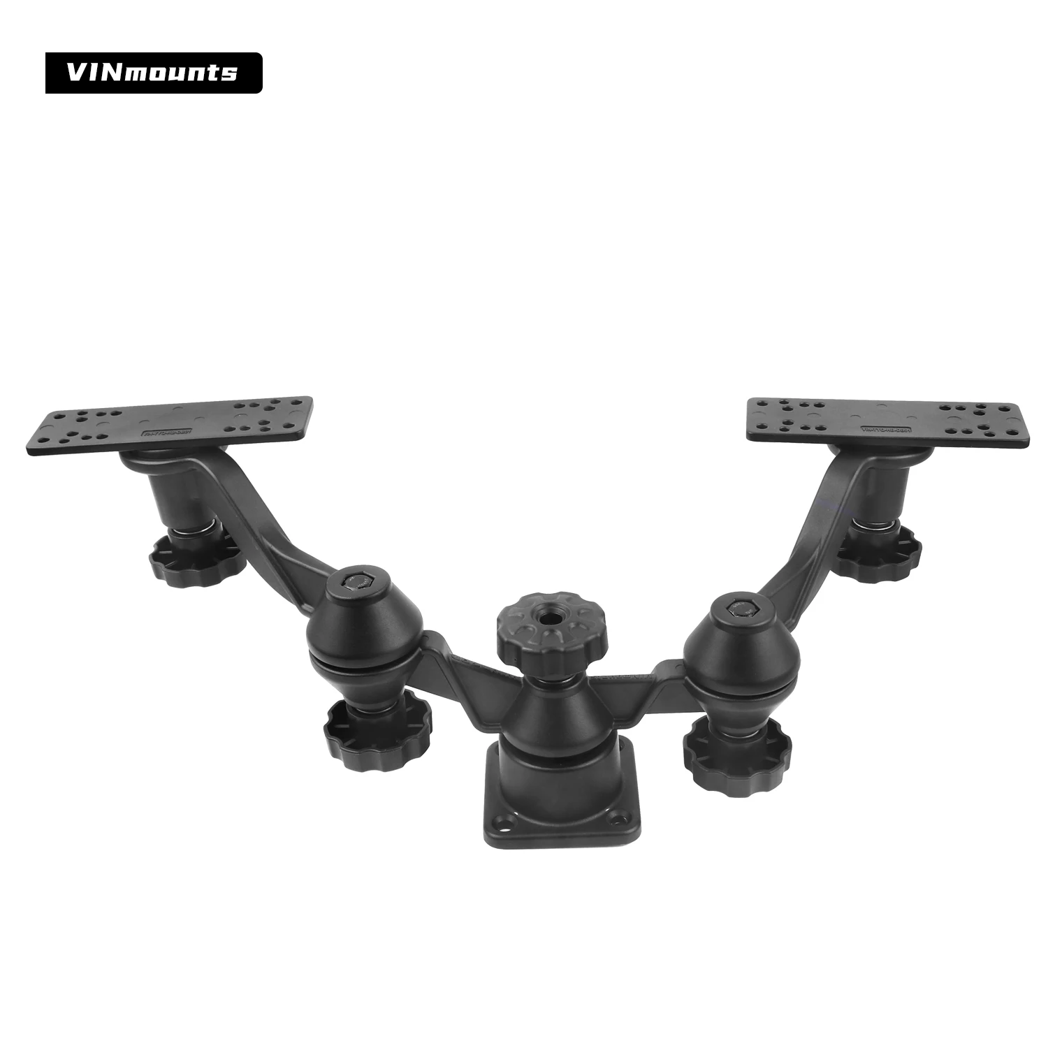 Horizontal boom dual-arm fishfinder bracket, 360° rotatable, compatible with Garmin Humminbird, suitable for 6-inch displays