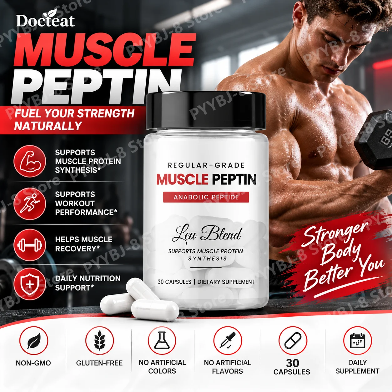 Muscle Peptin Leu Blend Capsules with Creatine Peptide and L-Leucine for Protein Synthesis Support in Workouts 30 Capsules